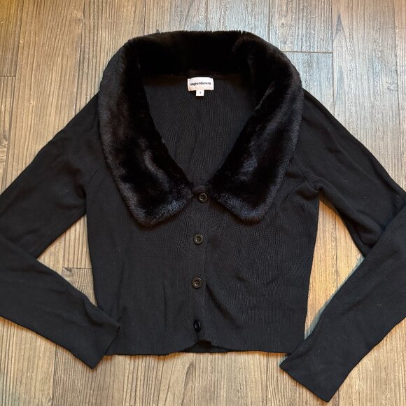 SUPERDOWN MILIANA BLACK FAUX FUR CARDIGAN KNIT - SMALL - Picture 2 of 3